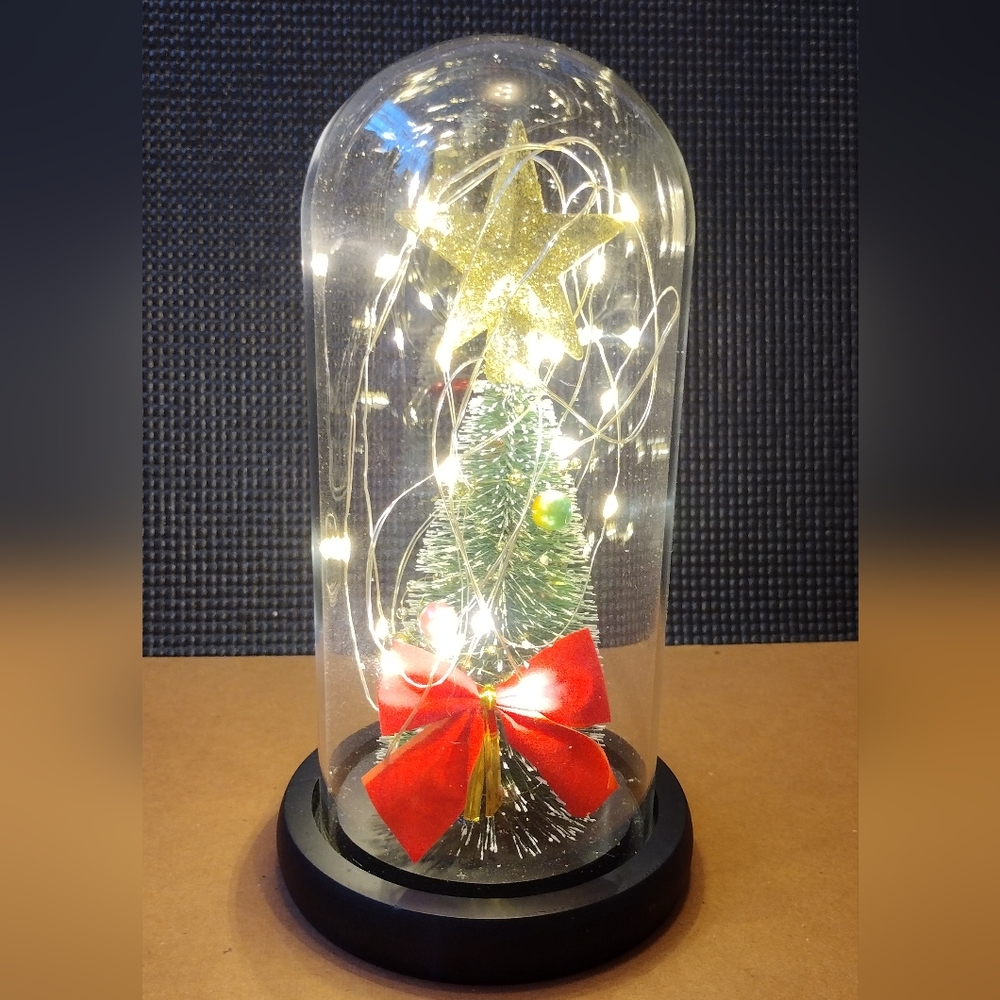 A Christmas Tree in a glass dome w/led fairy lights